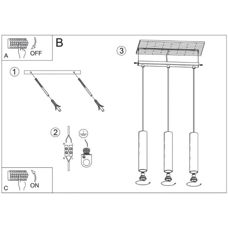 Suspension 3 Lampes Noir pour Ampoules GU10