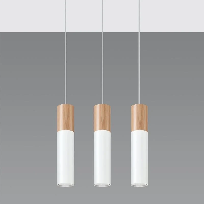 Suspension 3 Lampes Bois Blanc pour Ampoules GU10