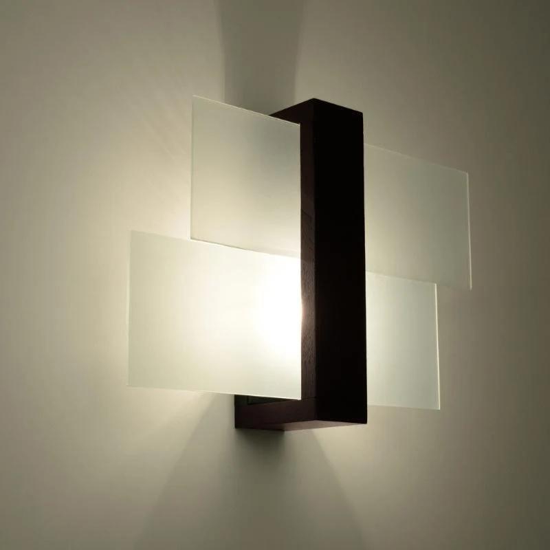 Applique Murale Bois Sombre Rectangles de Verre pour Ampoule E27
