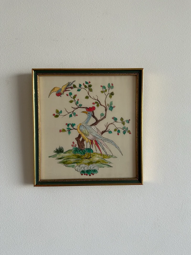 Aquarelle sur soie motifs oiseaux