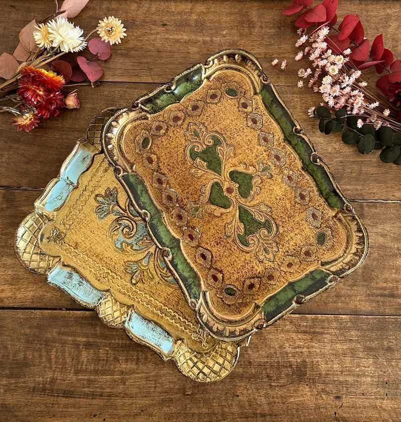 Plateaux florentins rectangulaires vintage S