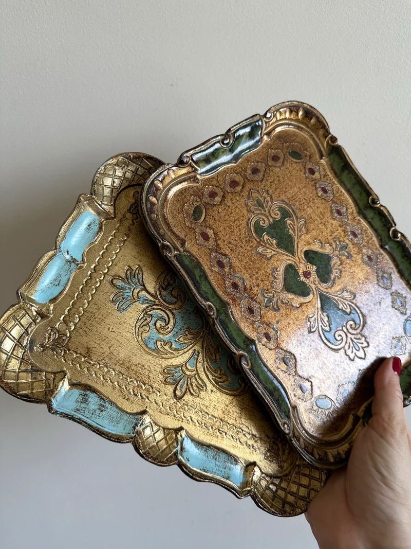 Plateaux florentins rectangulaires vintage S