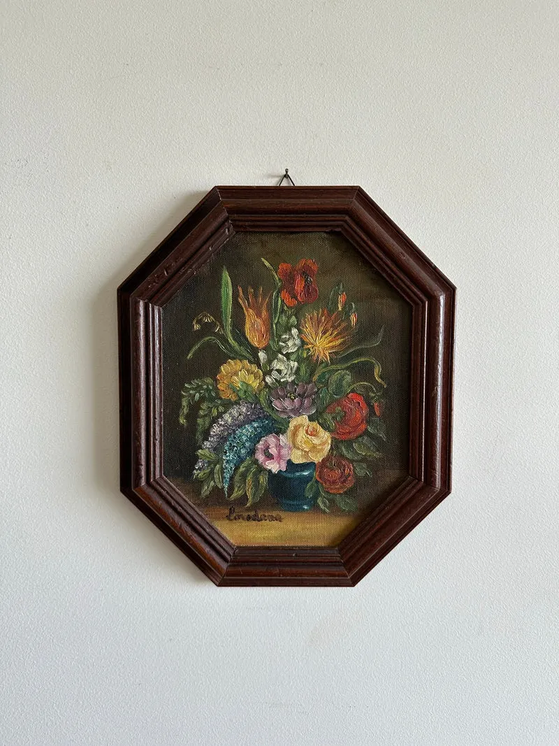 Peintures florales cadre en bois hexagonal