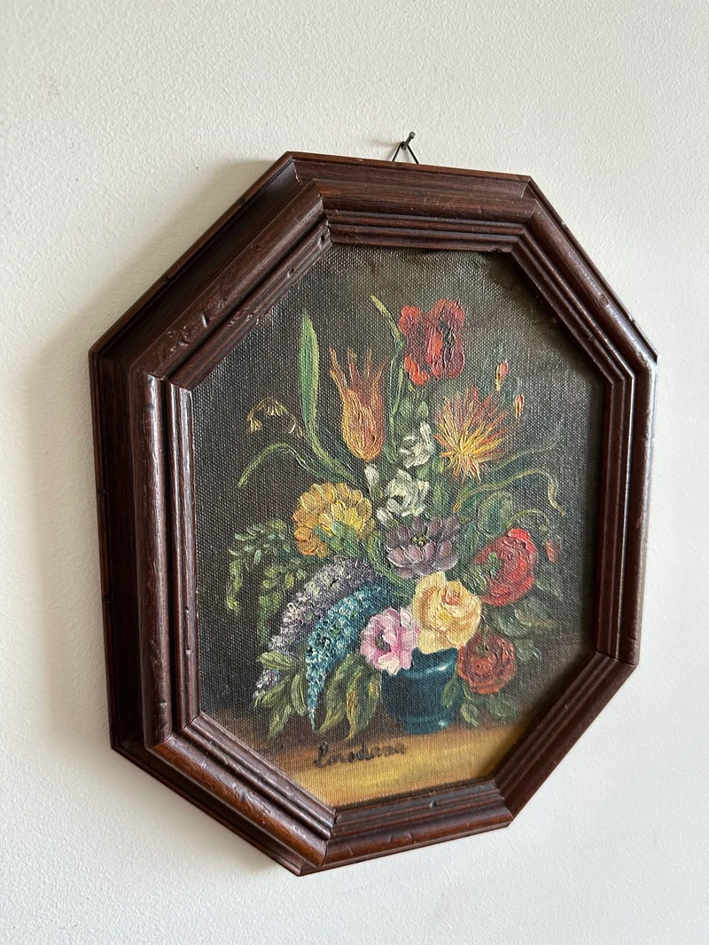 Peintures florales cadre en bois hexagonal