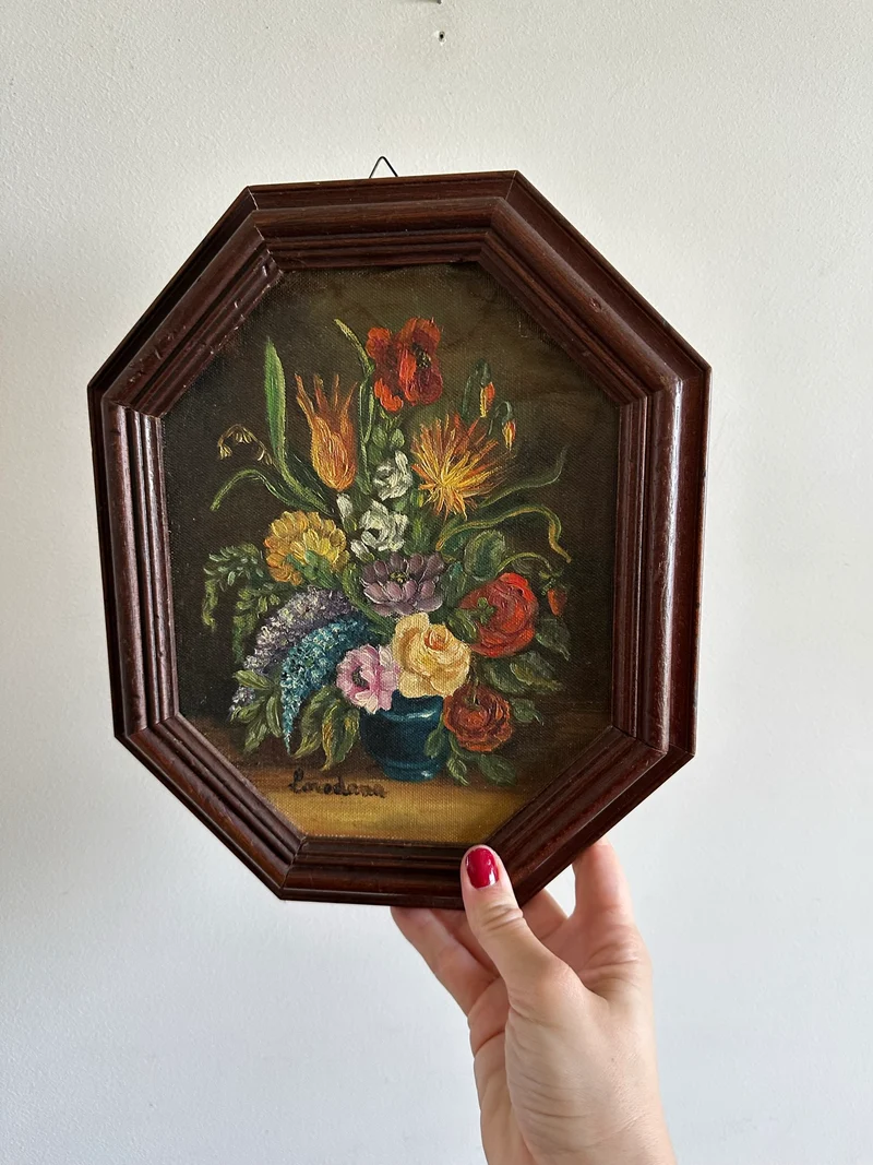 Peintures florales cadre en bois hexagonal