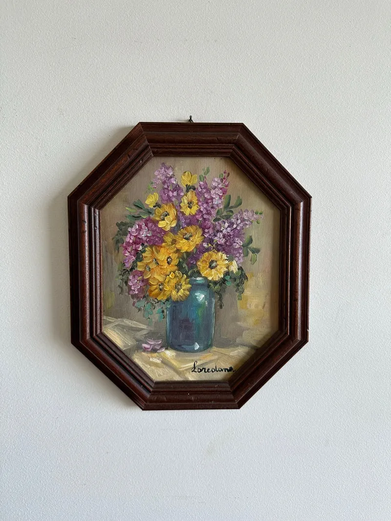 Peintures florales cadre en bois hexagonal