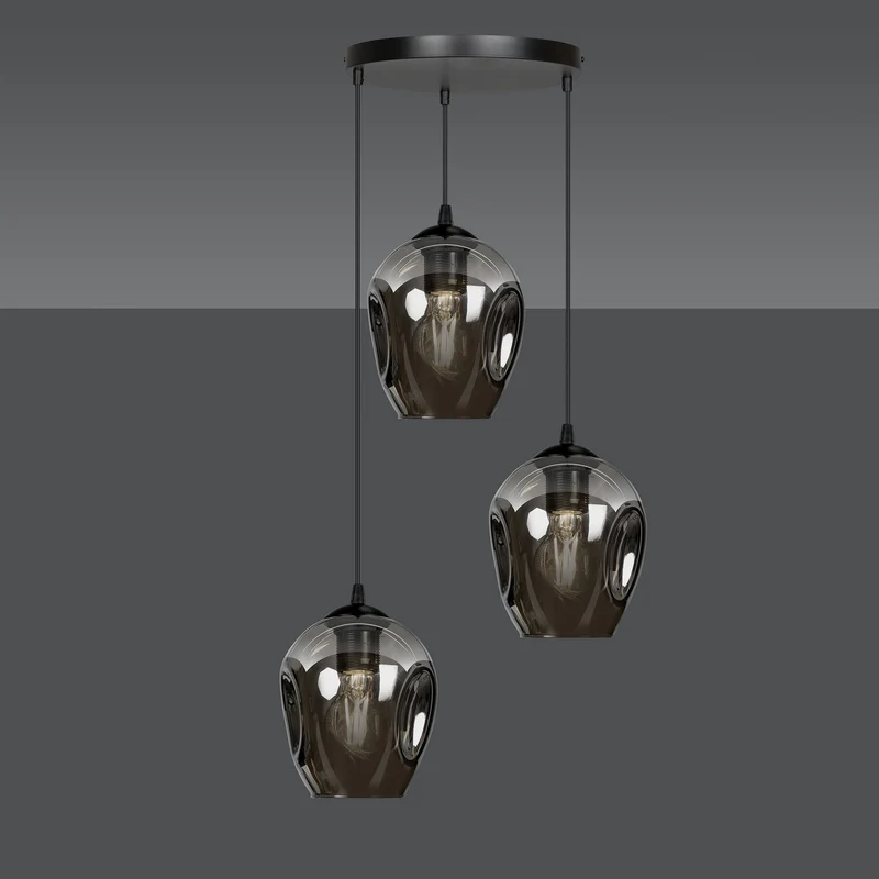 Lustre 3 Suspensions Rondes en Verre noir fumé