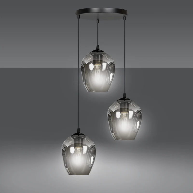 Lustre 3 Suspensions Rondes en Verre noir fumé