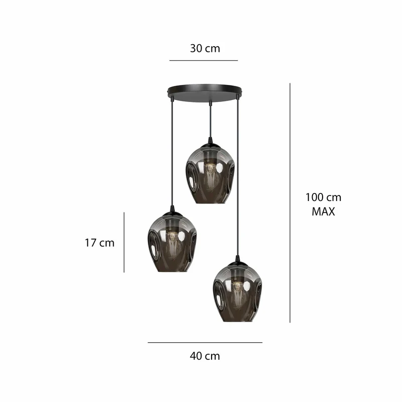 Lustre 3 Suspensions Rondes en Verre noir fumé