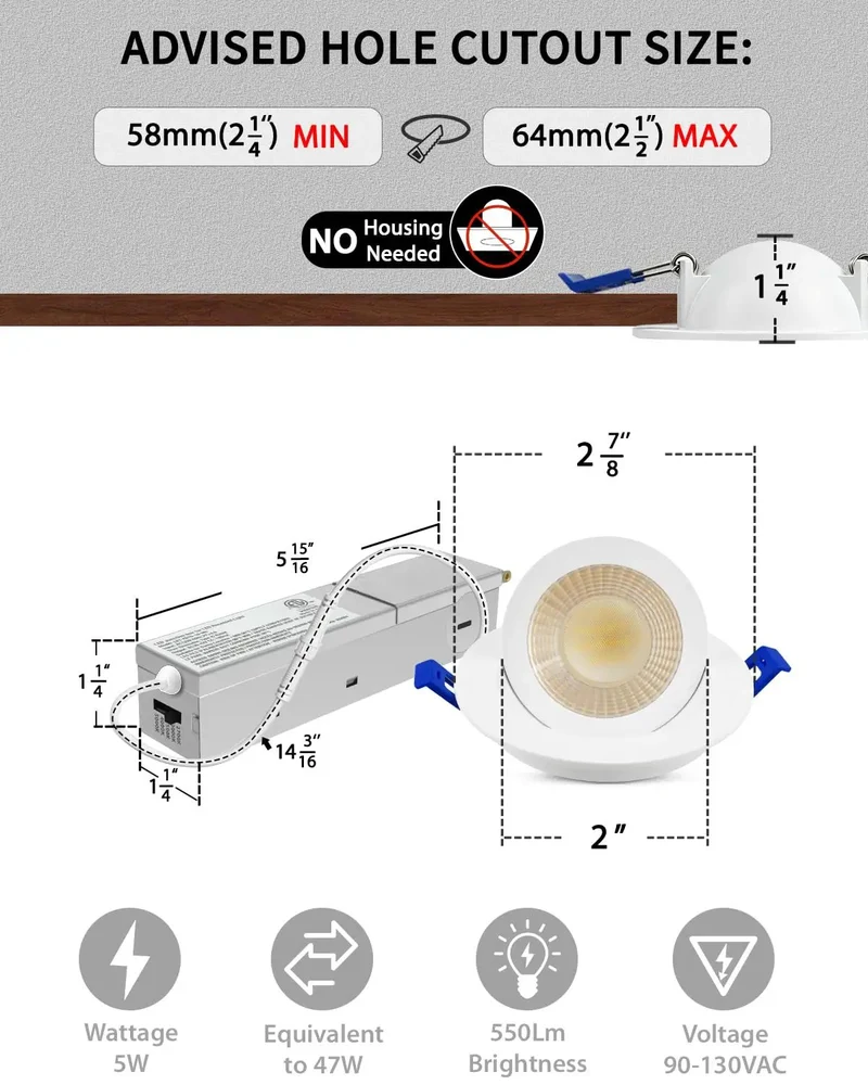 Heavy Duty 2 Inch LED Gimbal Recessed Lights 4 Pack Slick Adjustable Ceiling Spots With 5CCT Color Shuffle Top Shelf 550 Lumen Bright Zero Hustle Retrofit Canless Mount For Everyday Spaces