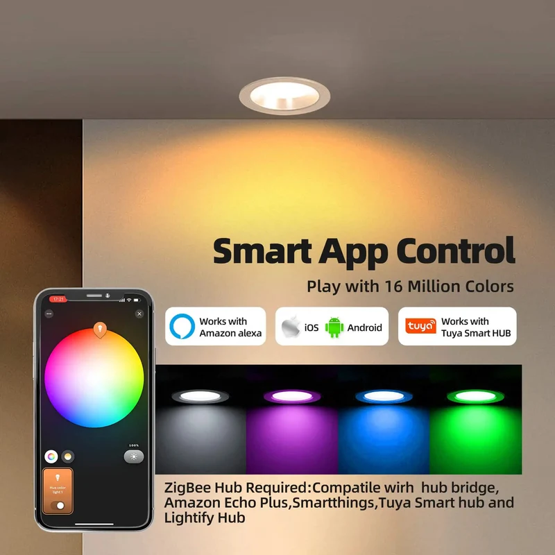 4 Pack Smart Recessed Lights 4 Inch Zigbee Led Downlights With Killer Color Changing Compatible With Alexa And Google Assistant Hub App And Voice Control Rgbw Cct 3000K To 6000K Badass Easy Install Ceiling Rig