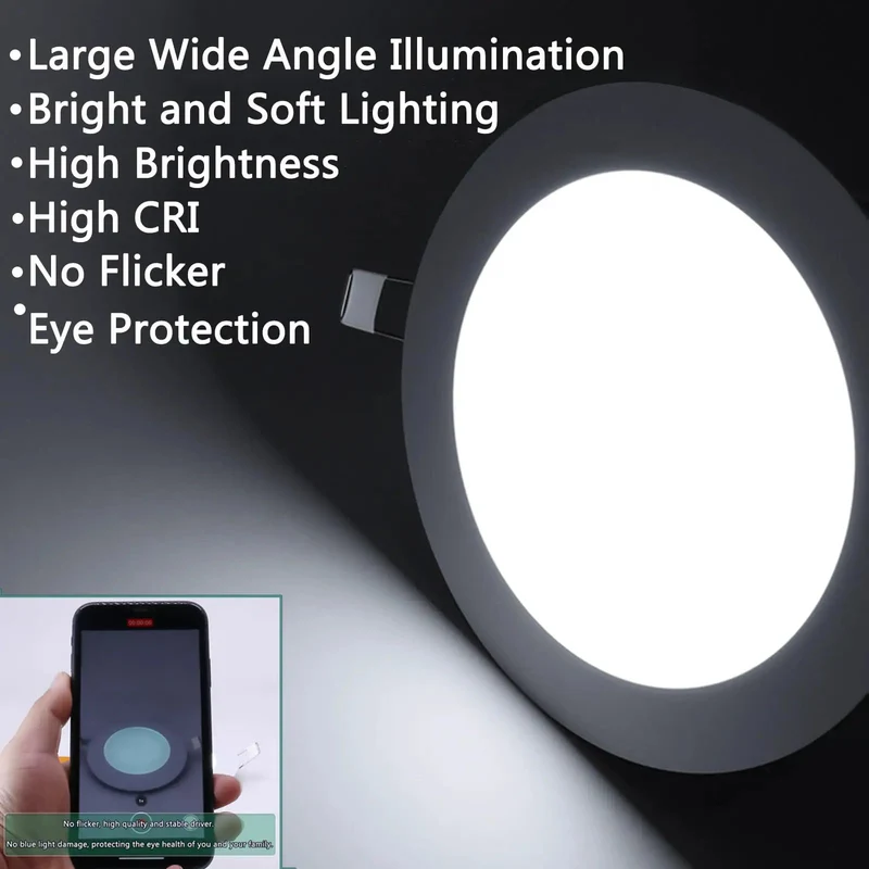 Super Slick 8 Inch IC Rated LED Recessed Light, 18W 1260 LM Flat Panel Downlight With Dead Simple Canless Setup, Adjustable 3000K To 6000K Bright Output, Total Breeze Install Featuring Crisp White Trim