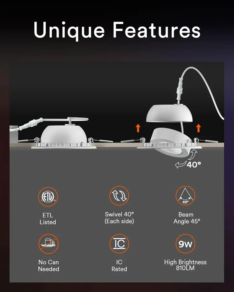 Sleek 4 Inch Recessed Gimbal Ceiling Light With 40 Degree Tilt Adjustable Smart Color Changing Spotlight For Vaulted Ceilings With Hassle Free Dimming Can Fixtures That Truly Level Up Your Space Game