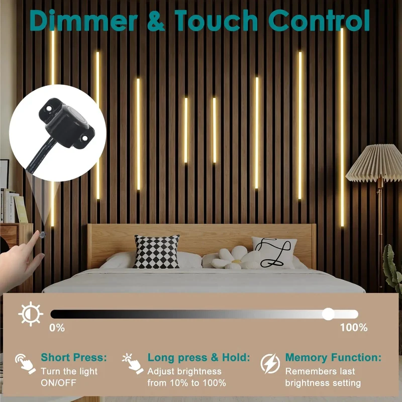 8 Piece Led Recessed Light Kit with Touch Control plus Dimmable 3000k Warm Cob Strip Lighting featuring Mix and Match Sizes Metal Mount Clips to Level Up Gaming Room Acoustic Wood Slat Wall Ambiance