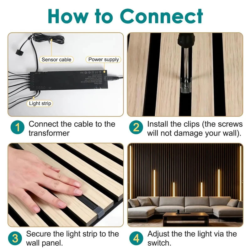 8 Piece Led Recessed Light Kit with Touch Control plus Dimmable 3000k Warm Cob Strip Lighting featuring Mix and Match Sizes Metal Mount Clips to Level Up Gaming Room Acoustic Wood Slat Wall Ambiance