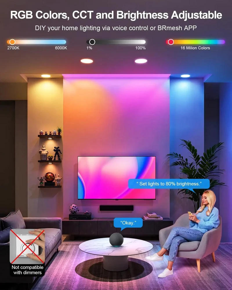 4 Inch Smart Recessed Leds Alexa Compatible Voice Controlled Dimmable Ceiling Lights Color Shifting Slick Setup For Modern Homes And Chill Evening Ambience Vibes All Around