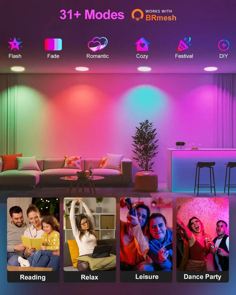 4 Inch Smart Recessed Leds Alexa Compatible Voice Controlled Dimmable Ceiling Lights Color Shifting Slick Setup For Modern Homes And Chill Evening Ambience Vibes All Around