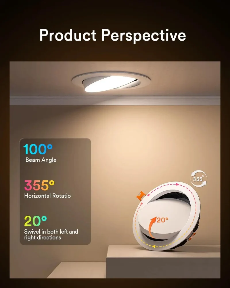 Smart Recessed Can Light Six Inch Gimbal Adjustable RGBWW With WiFi Remote Control Smooth Directional Spotlight For Modern Home Decor And Chill Living Spaces Room Glow Up Fix