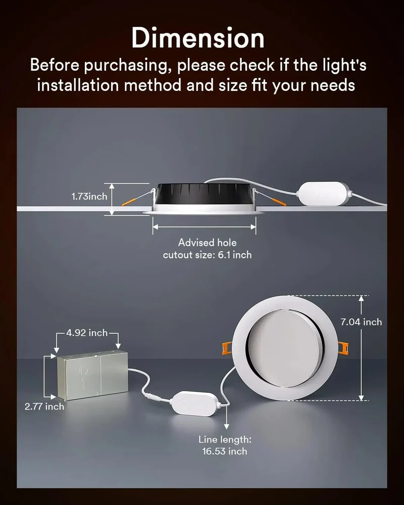 Smart Recessed Can Light Six Inch Gimbal Adjustable RGBWW With WiFi Remote Control Smooth Directional Spotlight For Modern Home Decor And Chill Living Spaces Room Glow Up Fix