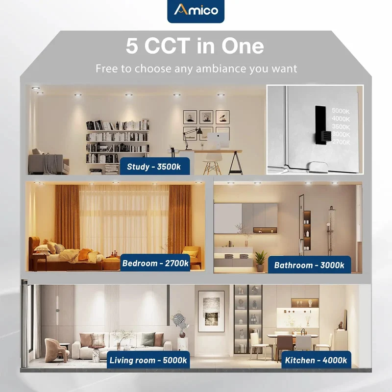 Forty Eight Pack Six Inch Led Recessed Lighting Canless Wafer Downlight Slick Five Color Temperature Switch Smooth Black Trim Total Breeze Install Straight Up Ceiling Light
