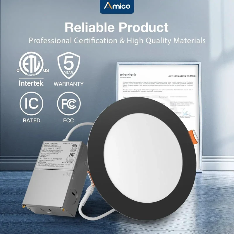 Forty Eight Pack Six Inch Led Recessed Lighting Canless Wafer Downlight Slick Five Color Temperature Switch Smooth Black Trim Total Breeze Install Straight Up Ceiling Light