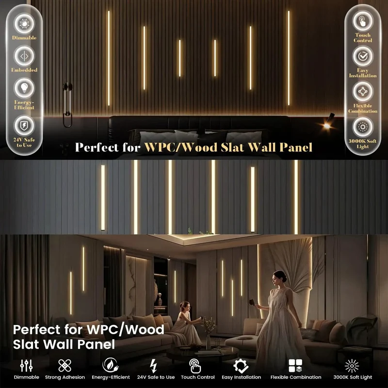 Slick Self Adhesive Led Recessed Wall Panel Lights Crafted To Slide Right Into Oak Wood Slat Designs Featuring Smooth Touch 4000K Dimming Aluminum Channels An Easy Install Vibe Gonna Instantly Upgrade Your Kitchen Accent Lighting Game
