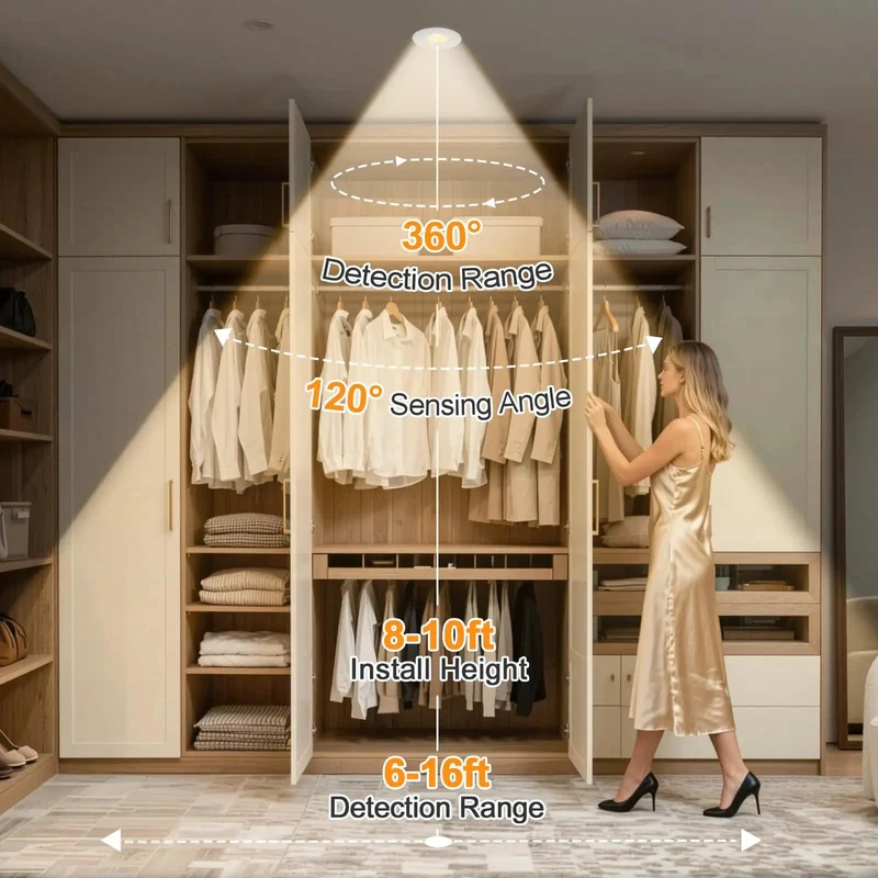 Super Straight Install Smart Motion Activated Recessed Downlights 3 Inch 3000K Warm White LED Ceiling Spots For Tight Hallways Pantries Auto Shutoff 2 Pack