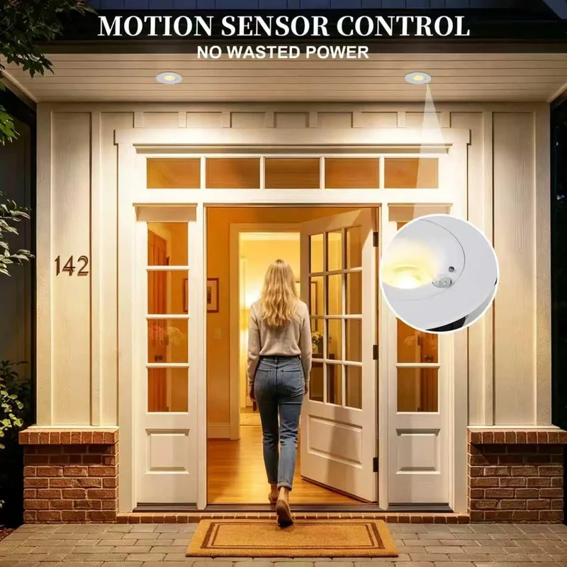 Super Straight Install Smart Motion Activated Recessed Downlights 3 Inch 3000K Warm White LED Ceiling Spots For Tight Hallways Pantries Auto Shutoff 2 Pack
