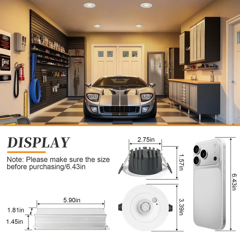 Super Straight Install Smart Motion Activated Recessed Downlights 3 Inch 3000K Warm White LED Ceiling Spots For Tight Hallways Pantries Auto Shutoff 2 Pack