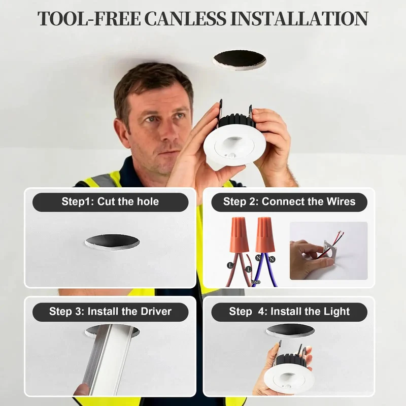 Super Straight Install Smart Motion Activated Recessed Downlights 3 Inch 3000K Warm White LED Ceiling Spots For Tight Hallways Pantries Auto Shutoff 2 Pack