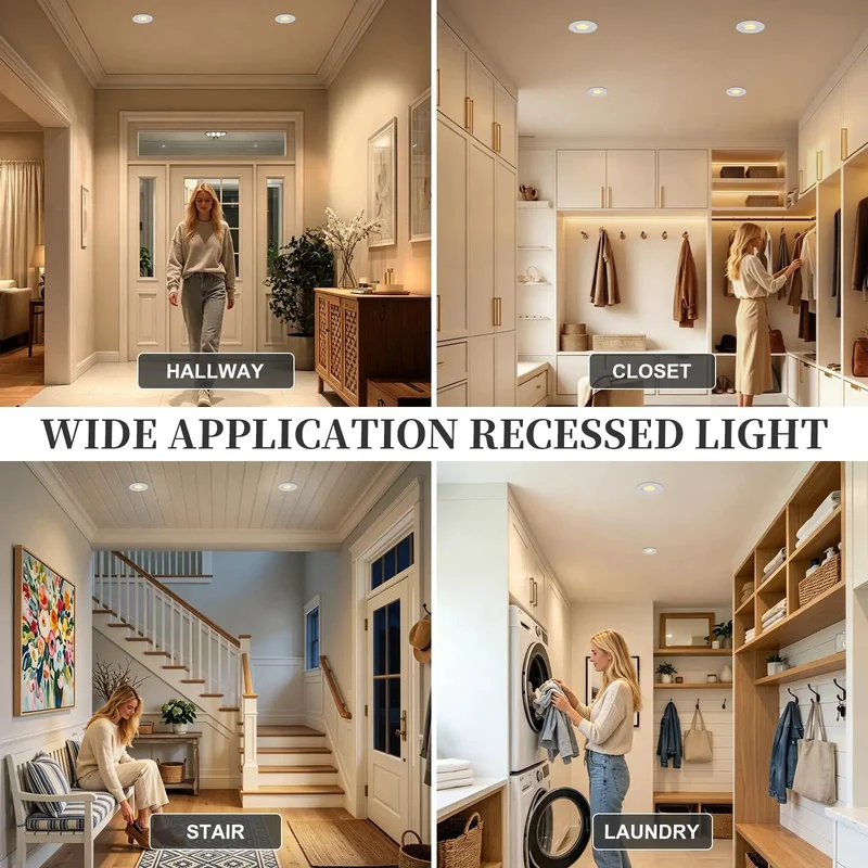 Super Straight Install Smart Motion Activated Recessed Downlights 3 Inch 3000K Warm White LED Ceiling Spots For Tight Hallways Pantries Auto Shutoff 2 Pack