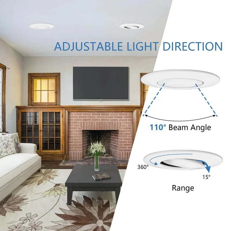 Six Pack 5 And 6 Inch CCT LED Gimbal Recessed Swivel Lights Perfect For Wall Accenting And Decor No Fuss Setup Top Tier Finish Makes Any Living Room Look Crisp