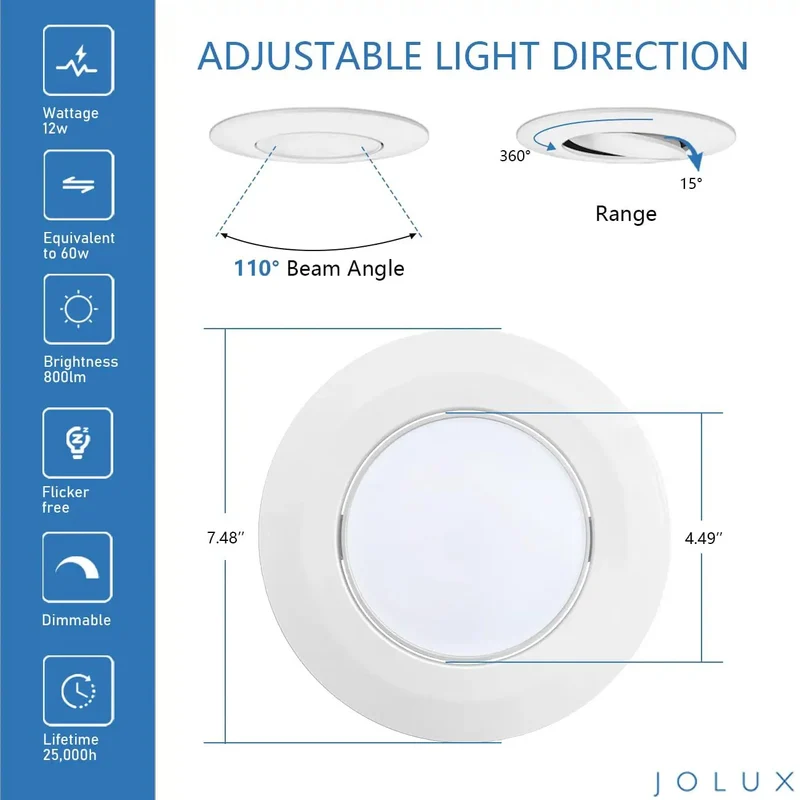 Six Pack 5 And 6 Inch CCT LED Gimbal Recessed Swivel Lights Perfect For Wall Accenting And Decor No Fuss Setup Top Tier Finish Makes Any Living Room Look Crisp