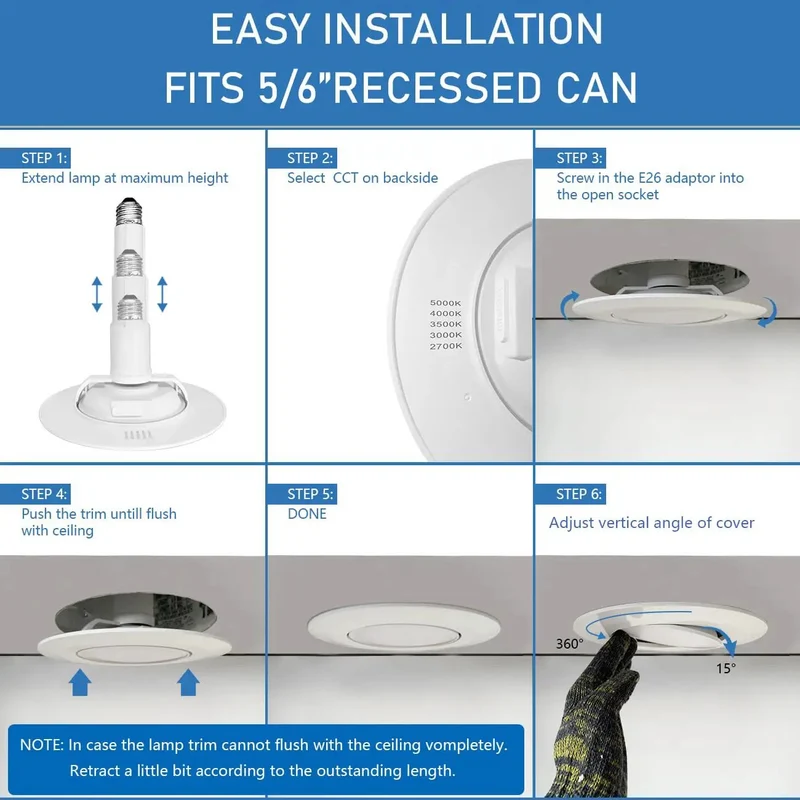 Six Pack 5 And 6 Inch CCT LED Gimbal Recessed Swivel Lights Perfect For Wall Accenting And Decor No Fuss Setup Top Tier Finish Makes Any Living Room Look Crisp