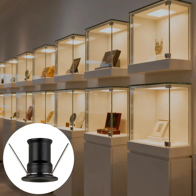 9 Pack Led Mini Downlights 1W Dc 12V Recessed Spotlights Black Shell 3000K Warm White 120 Beam 0.6 Cutout Effortless Cabinet Glow Up With Slim Aluminum Body 12 Volt Silent Operation And Bright Warm Tone Perfect For Kitchen Drawers Shelves And Retail