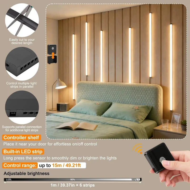 6 Pcs LED Recessed Lighting Kit 39 Inch Dimmable 3000K Warm White Strips With Responsive Touch Switch For Wood Acoustic Slat Walls WPC Decor To Get The Place Lit Right Now