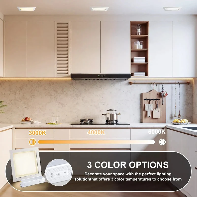 8 Inch Square Led Recessed Ceiling Light Fixture, 3Cct Adjustable Dimmable Downlight, Hassle Free Tool Free Setup For Drywall Walls, Integrated Junction Box, 2Pack White Trim To Brighten Up Your Living Space