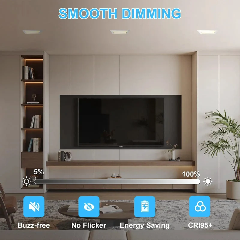 8 Inch Square Led Recessed Ceiling Light Fixture, 3Cct Adjustable Dimmable Downlight, Hassle Free Tool Free Setup For Drywall Walls, Integrated Junction Box, 2Pack White Trim To Brighten Up Your Living Space