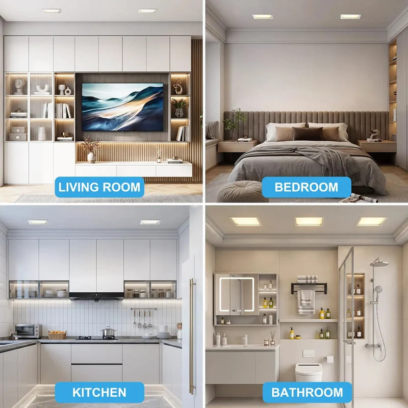 8 Inch Square Led Recessed Ceiling Light Fixture, 3Cct Adjustable Dimmable Downlight, Hassle Free Tool Free Setup For Drywall Walls, Integrated Junction Box, 2Pack White Trim To Brighten Up Your Living Space