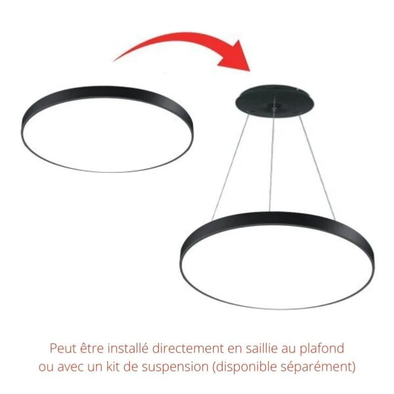 Plafonnier LED Noir 54W 60cm