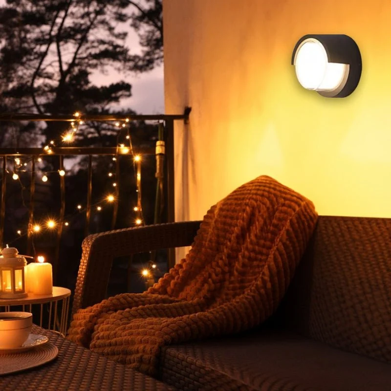 Applique Murale LED 15W Noire Ronde IP65 avec Cache