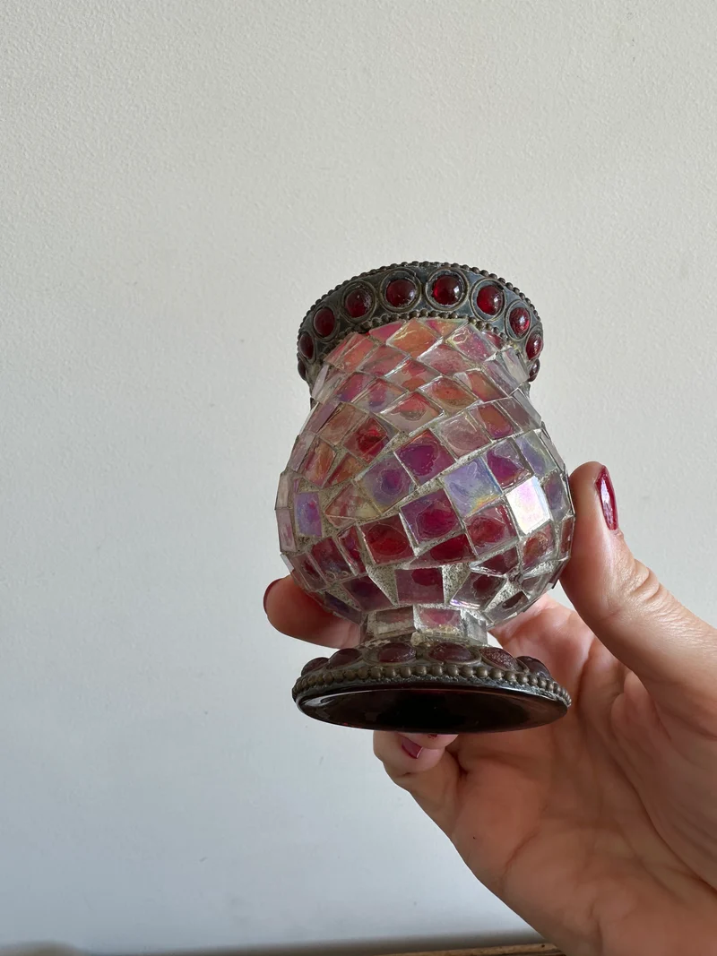 Photophore en mosaïque de verre tons violines