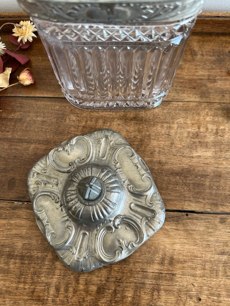 Seau à biscuits en verre et métal argenté art nouveau