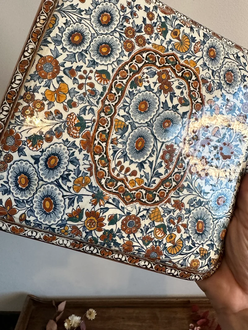 Repose plat GIEN motifs fleuris jaunes bleus et ocre