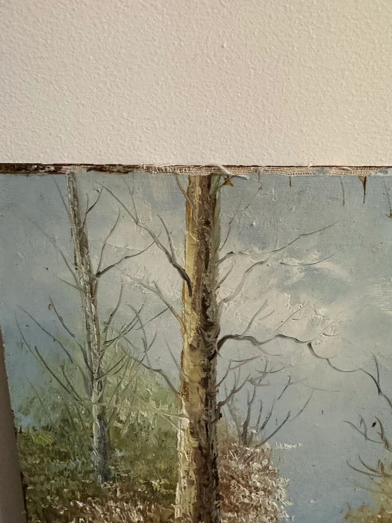 Peinture sur bois signée - balade dans la forêt
