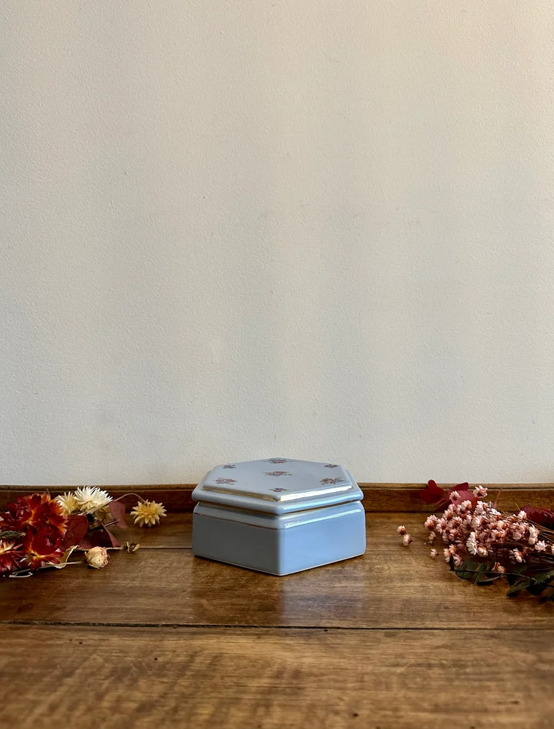 Bonbonnière en porcelaine bleue La St Uzienne