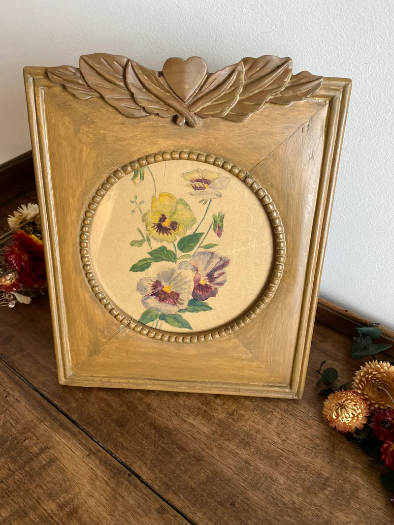 Peinture florale dans cadre en bois peint à la main à poser