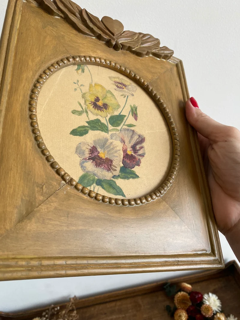 Peinture florale dans cadre en bois peint à la main à poser