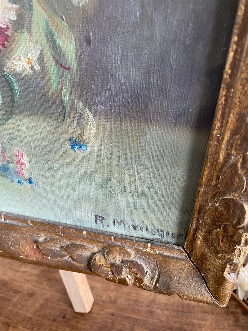Peinture nature morte encadrement bois doré 19ème