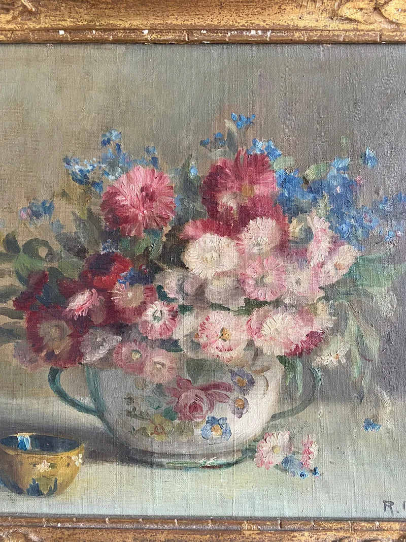 Peinture nature morte encadrement bois doré 19ème